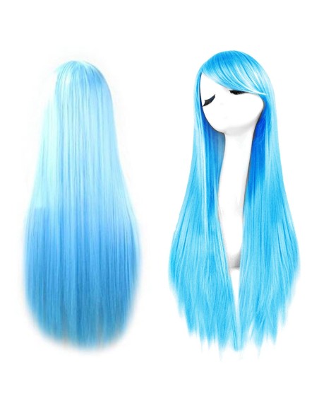 ⭐ Peluca Cosplay lisa 80cm Kanekalon Azul Celeste