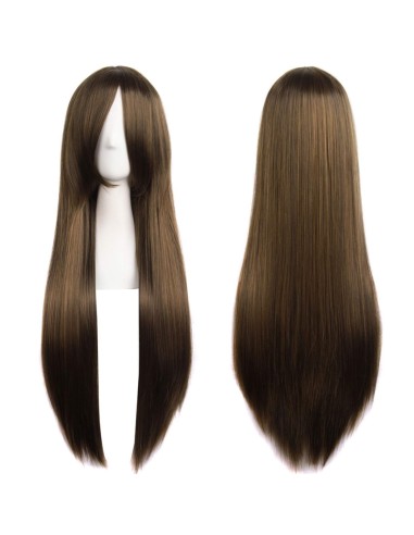 ⭐ Peluca Cosplay lisa 80cm Kanekalon Café Castaño