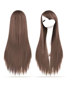 ⭐ Peluca Cosplay lisa 80cm Kanekalon Café Castaño