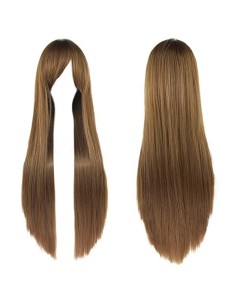 ⭐ Peluca Cosplay lisa 80cm Kanekalon Café Castaño 2