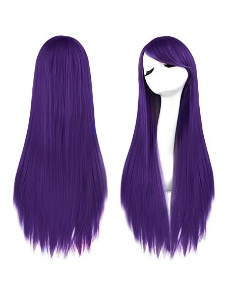 ⭐ Peluca Cosplay lisa 80cm Kanekalon Morado