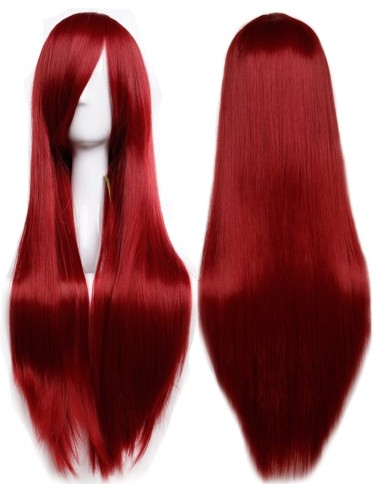 ⭐ Peluca Cosplay lisa 80cm Kanekalon 80cm Rojo Vino