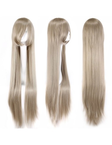 ⭐ Peluca Cosplay lisa 100cm Kanekalon Rubio Cenizo