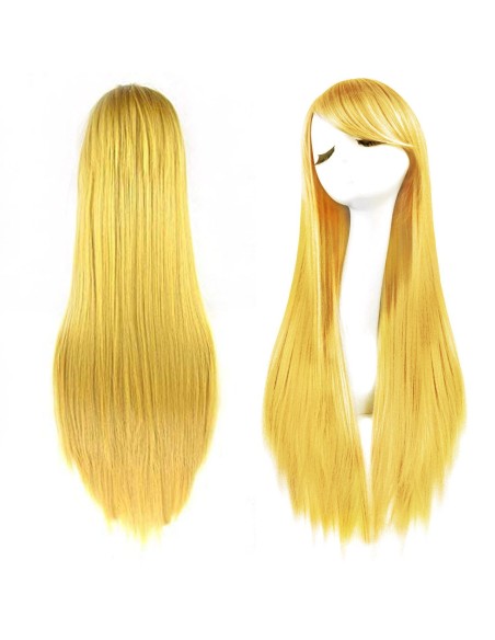 ⭐ Peluca Cosplay lisa 80cm Kanekalon 80cm Amarillo