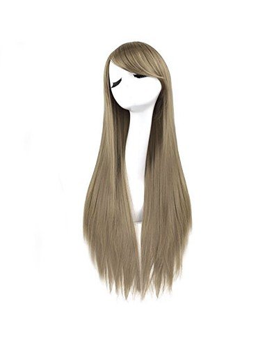 ⭐ Peluca Cosplay lisa 80cm Kanekalon Rubio Cenizo