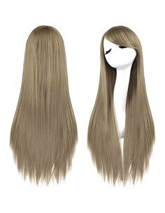 ⭐ Peluca Cosplay lisa 80cm Kanekalon Rubio Cenizo