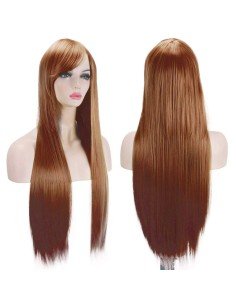 ⭐ Peluca Cosplay lisa 80cm Kanekalon Café Cobrizo 2