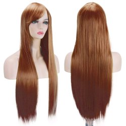 ⭐ Peluca Cosplay lisa 80cm Kanekalon Café Cobrizo