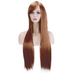 ⭐ Peluca Cosplay lisa 80cm Kanekalon Café Cobrizo