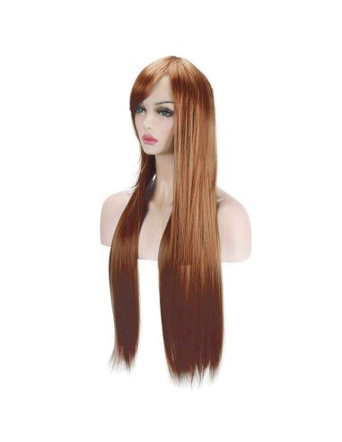 ⭐ Peluca Cosplay lisa 80cm Kanekalon Café Cobrizo
