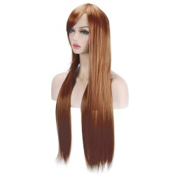 ⭐ Peluca Cosplay lisa 80cm Kanekalon Café Cobrizo