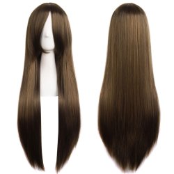 ⭐ Peluca Cosplay lisa 80cm Kanekalon Café Cobrizo