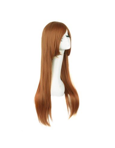 ⭐ Peluca Cosplay lisa 80cm Kanekalon Café Cobrizo