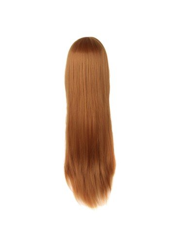 ⭐ Peluca Cosplay lisa 80cm Kanekalon Café Cobrizo