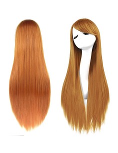¡ Peluca Lisa 80cm Kanekalon Larga Naranja !!