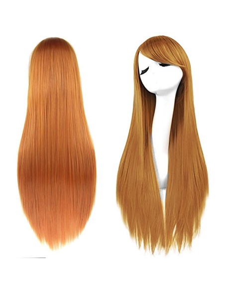 ¡ Peluca Lisa 80cm Kanekalon Larga Naranja !!