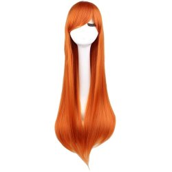 ⭐ Peluca Cosplay lisa 80cm Kanekalon Naranja