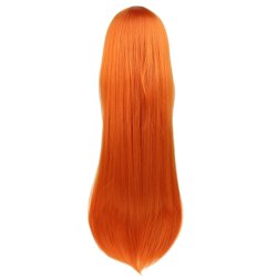 ⭐ Peluca Cosplay lisa 80cm Kanekalon Naranja