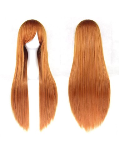 ⭐ Peluca Cosplay lisa 80cm Kanekalon Naranja