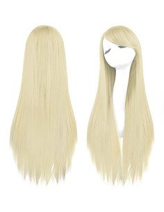 ⭐ Peluca Cosplay lisa 80cm Kanekalon Rubio Extra Claro