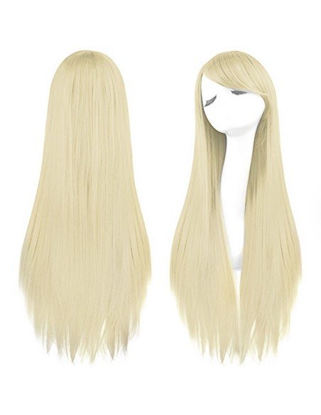 ⭐ Peluca Cosplay lisa 80cm Kanekalon Rubio Extra Claro