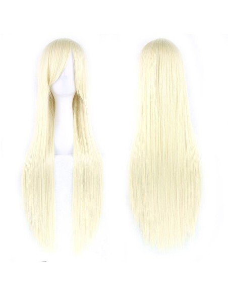 ⭐ Peluca Cosplay lisa 80cm Kanekalon Rubio Extra Claro