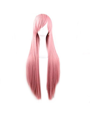 ⭐ Peluca Cosplay lisa 80cm Kanekalon Palo de Rosa