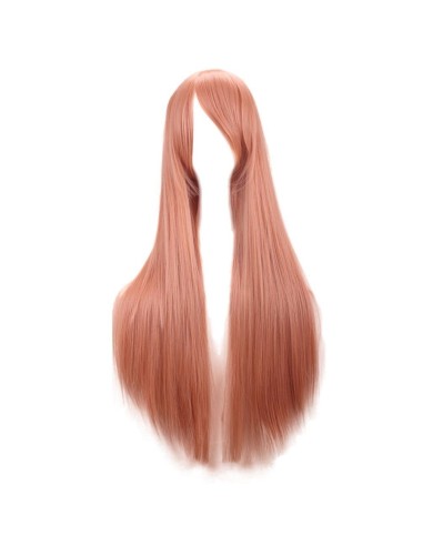 ⭐ Peluca Cosplay lisa 80cm Kanekalon Palo de Rosa