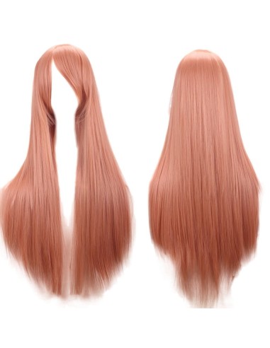 ⭐ Peluca Cosplay lisa 80cm Kanekalon Palo de Rosa