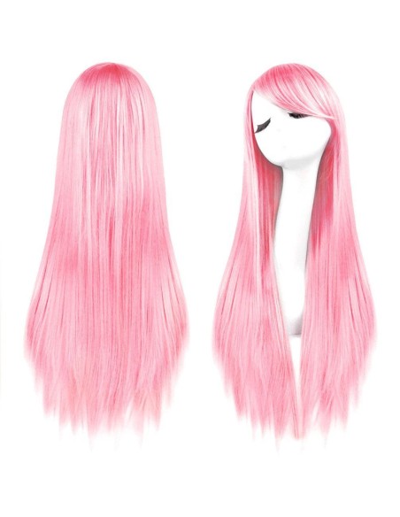 Peluca Cosplay lisa 80cm Kanekalon Rosado