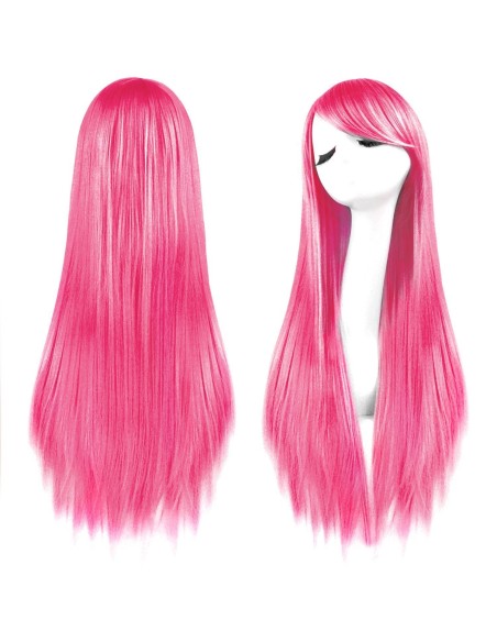 ⭐ Peluca Cosplay lisa 80cm Kanekalon Fucsia