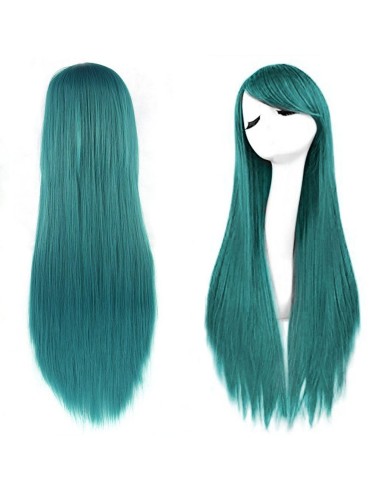 ⭐ Peluca Cosplay lisa 80cm Kanekalon Cyan Aguamarina