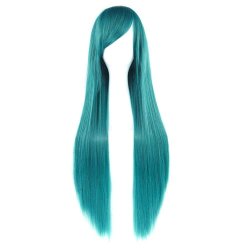 ⭐ Peluca Cosplay lisa 80cm Kanekalon Cyan Aguamarina