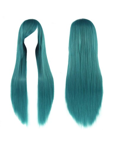 ⭐ Peluca Cosplay lisa 80cm Kanekalon Cyan Aguamarina