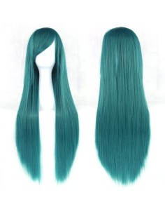 ⭐ Peluca Cosplay lisa 80cm Kanekalon Cyan Aguamarina 2