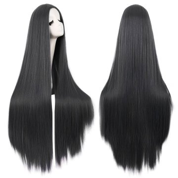 ⭐ Peluca de Kanekalon Lisa corte Recto 100 Cm Cosplay - Negro
