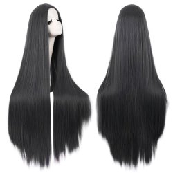 ⭐ Peluca de Kanekalon Lisa corte Recto 100 Cm Cosplay - Negro