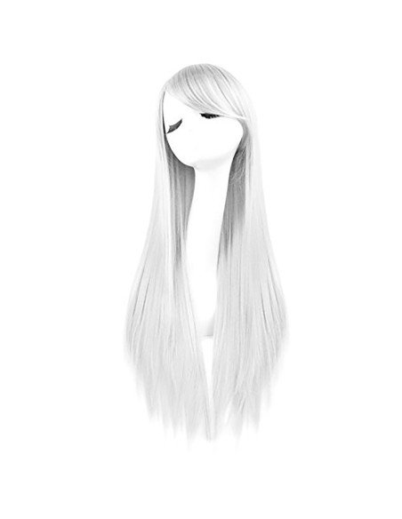 ⭐ Peluca Cosplay lisa 80cm Kanekalon Blanco