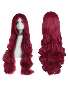 ⭐ Peluca Cosplay Ondulada 80cm Kanekalon Rojo Vino