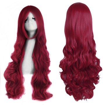 ⭐ Peluca Cosplay Ondulada 80cm Kanekalon Rojo Vino