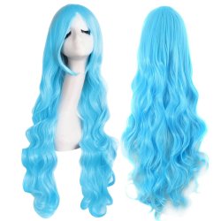 ⭐ Peluca Cosplay Ondulada 80cm Kanekalon Azul Celeste