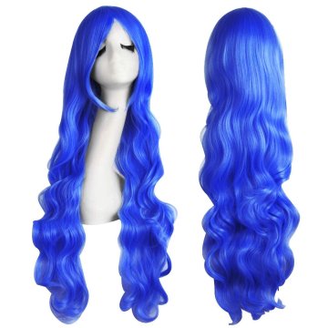 ⭐ Peluca Cosplay Ondulada 80cm Kanekalon Azul Rey