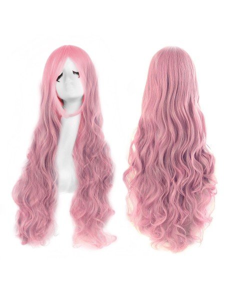 ⭐ Peluca Cosplay Ondulada 80cm Kanekalon palo de Rosa