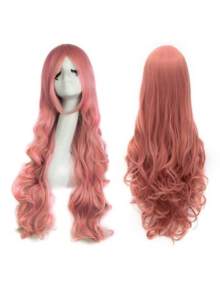 ⭐ Peluca Cosplay Ondulada 80cm Kanekalon palo de Rosa