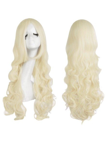 ⭐ Peluca Cosplay Ondulada 80cm Kanekalon Rubio Extra Claro