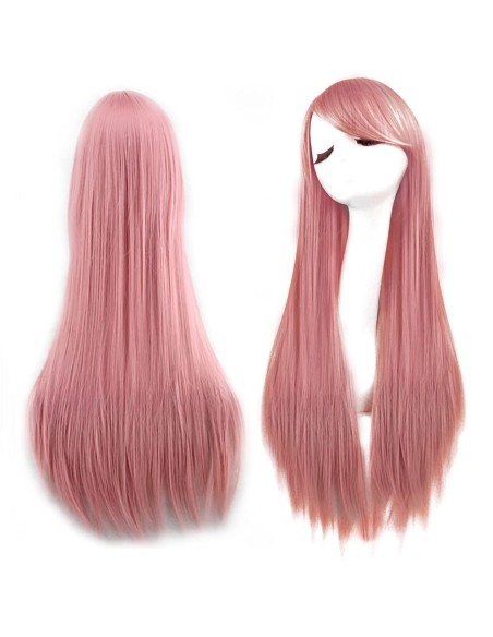 ⭐ Peluca Cosplay lisa 80cm Kanekalon Palo de Rosa