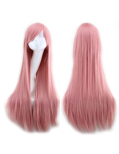 ⭐ Peluca Cosplay lisa 80cm Kanekalon Palo de Rosa