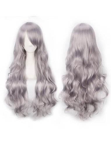 ⭐ Peluca Cosplay Ondulada 80cm Kanekalon Gris Cenizo