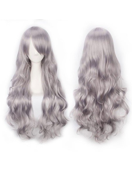 ⭐ Peluca Cosplay Ondulada 80cm Kanekalon Gris Cenizo ⭐ Peluca Cosplay Ondulada 80cm Kanekalon Gris Cenizo