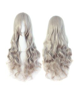 ⭐ Peluca Cosplay Ondulada 80cm Kanekalon Gris Cenizo